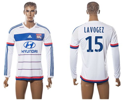 Lyon #15 Lavogez Home Long Sleeves Soccer Club Jersey - Click Image to Close